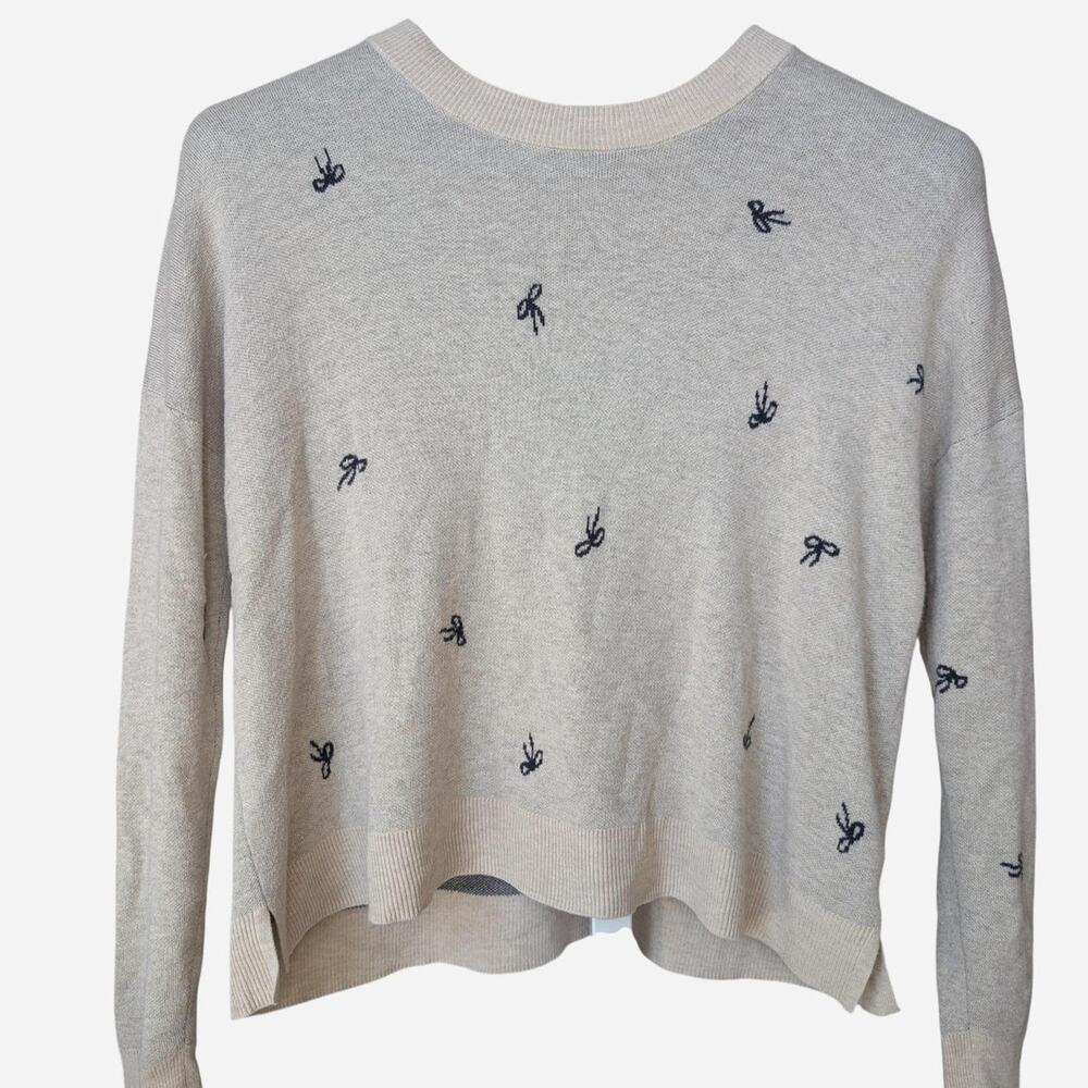 Madewell Bow Jacquard Crewneck Sweater Oatmeal Beige Size Small